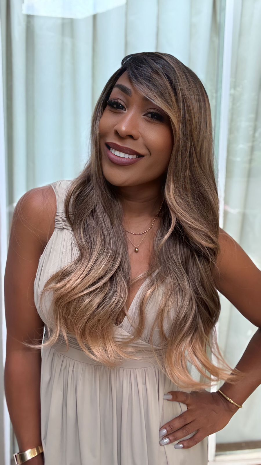 Lace Wig Bio Fibra Leny - Morena iluminada Dourada #RT2/4A/22