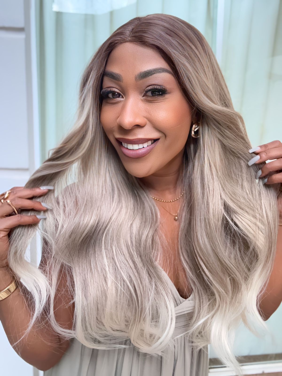 Lace Wig Bio Fibra Leny - Loiro Perolado #RT8/18G/60D