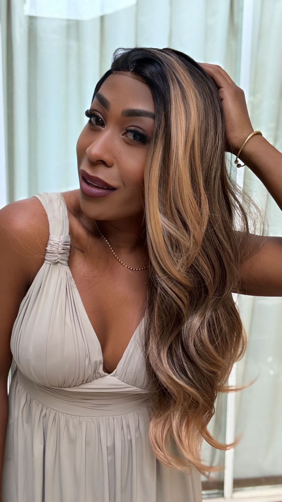 Lace Wig Bio Fibra Leny - Morena iluminada Dourada #RT2/4A/22