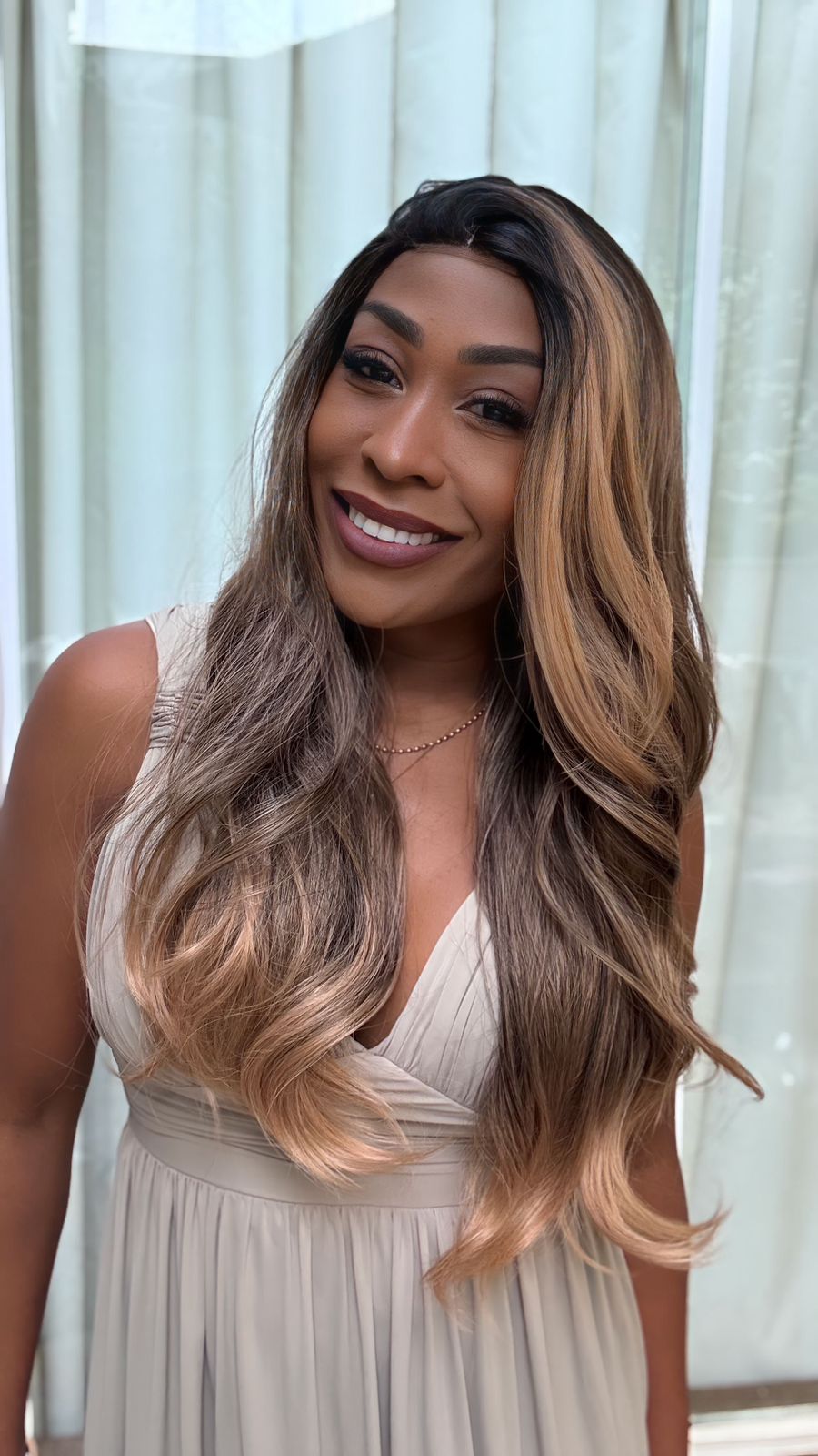 Lace Wig Bio Fibra Leny - Morena iluminada Dourada #RT2/4A/22