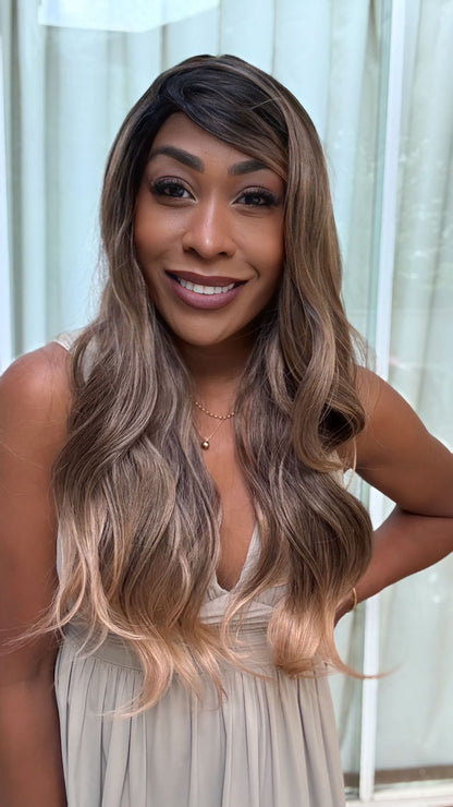 Lace Wig Bio Fibra Leny - Morena iluminada Dourada #RT2/4A/22
