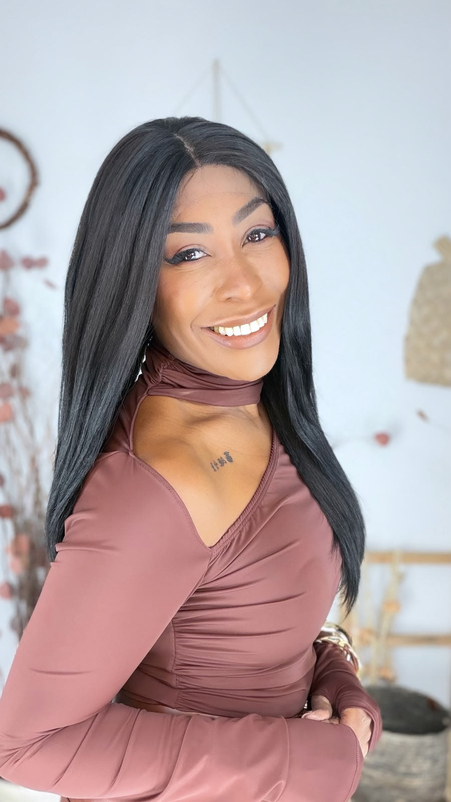 Lace Front Yaki 22 Polegadas 55cm  Castanho Escuro 2