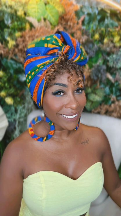 Kit com Turbante Afro com Brinco de Argola - Modelo 117